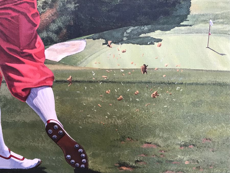 Large 48' X 36' Original Danny Day Oil Painting Of Torrey Pines Golf Course In La Jolla Featuring Golfing Legends Payne Stewart, Arnold Palmer And Jack Nicklaus - Estimate $12,000 - This Item Has A Reserve [Photo 12]