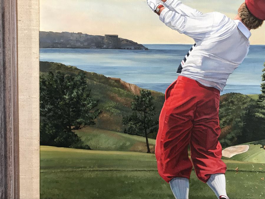 Large 48' X 36' Original Danny Day Oil Painting Of Torrey Pines Golf Course In La Jolla Featuring Golfing Legends Payne Stewart, Arnold Palmer And Jack Nicklaus - Estimate $12,000 - This Item Has A Reserve [Photo 11]