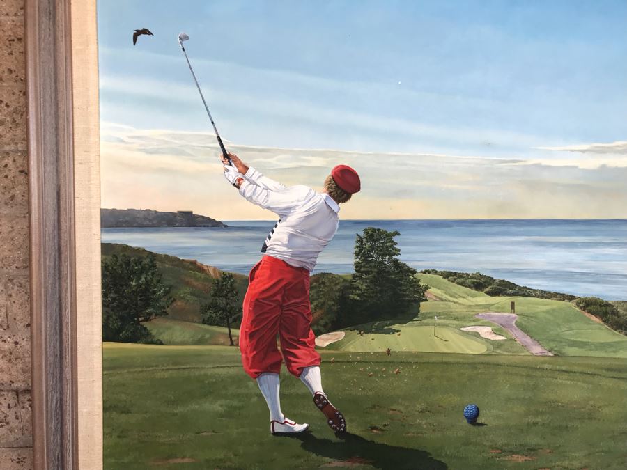 Large 48' X 36' Original Danny Day Oil Painting Of Torrey Pines Golf Course In La Jolla Featuring Golfing Legends Payne Stewart, Arnold Palmer And Jack Nicklaus - Estimate $12,000 - This Item Has A Reserve [Photo 3]