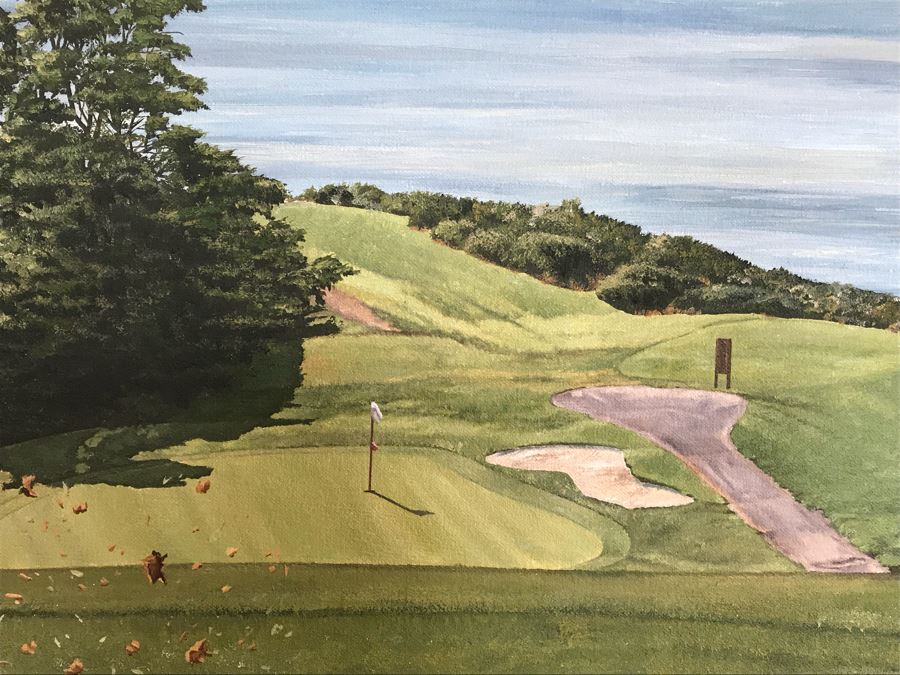 Large 48' X 36' Original Danny Day Oil Painting Of Torrey Pines Golf Course In La Jolla Featuring Golfing Legends Payne Stewart, Arnold Palmer And Jack Nicklaus - Estimate $12,000 - This Item Has A Reserve [Photo 13]
