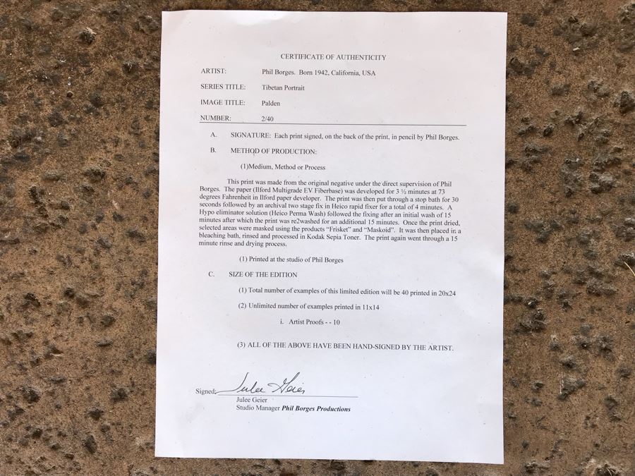 Limited Edition Signed Phil Borges Photograph Titled 'Tibetan Portrait' Dharamsala, India 2 Of 40 With COA 20' X 24' [Photo 17]