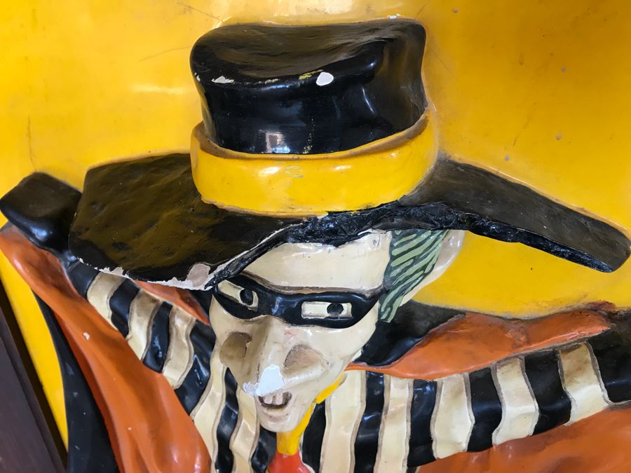 Vintage Signed 1972 McDonalds Restaraunt Hamburglar Painted Relief Fiberglass Wall Hanging By Alfred M Gordon Designs 24' X 27' [Photo 9]