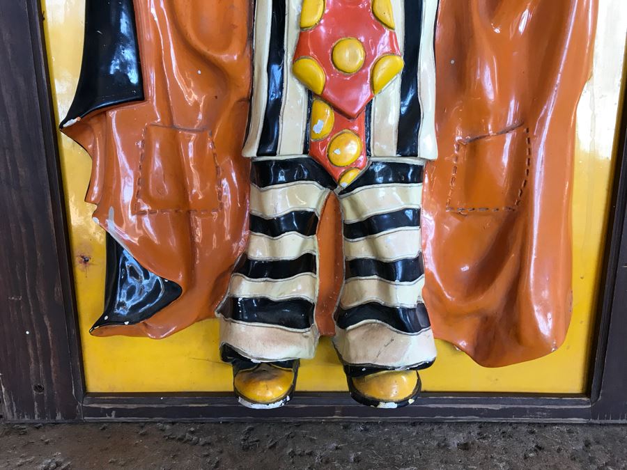Vintage Signed 1972 McDonalds Restaraunt Hamburglar Painted Relief Fiberglass Wall Hanging By Alfred M Gordon Designs 24' X 27' [Photo 5]