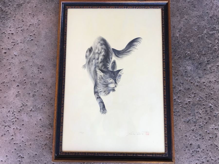 Pencil Signed Limited Edition Print Of Cat By Japanese Artist Hideo Date 32 Of 120 22' X 31' [Photo 1]