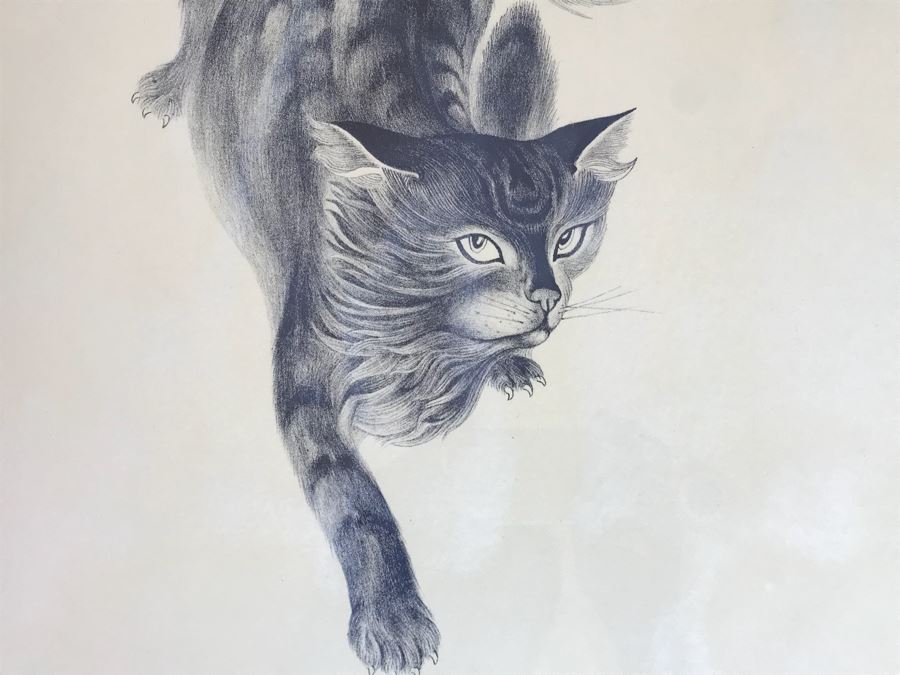 Pencil Signed Limited Edition Print Of Cat By Japanese Artist Hideo Date 32 Of 120 22' X 31' [Photo 5]