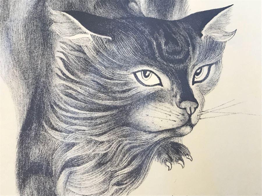 Pencil Signed Limited Edition Print Of Cat By Japanese Artist Hideo Date 32 Of 120 22' X 31' [Photo 6]