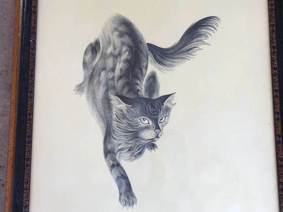 Pencil Signed Limited Edition Print Of Cat By Japanese Artist Hideo Date 32 Of 120 22' X 31' [Photo 4]