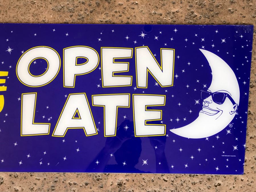 McDonalds Open Late Drive Thru Acrylic Sign New Old Stock 36' X 15' [Photo 2]