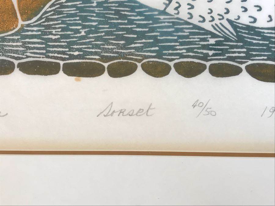 Vintage 1971 Pencil Signed Limited Edition Print Of Inuit Artist Pitaloosie Saila Titled 'Fisherman's Dream' Dorset 40 Of 50 Framed With (2) Canadian Stamps Of Same Artwork 26' X 22.5' [Photo 5]