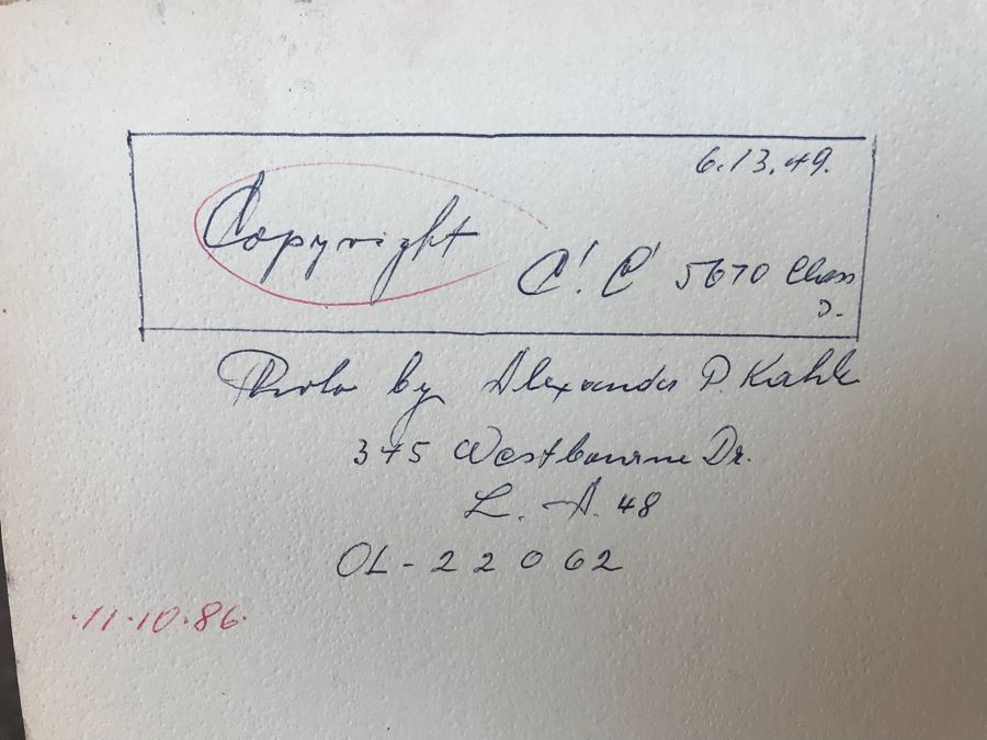 Vintage 1949 Colored Photograph By Hollywood Photographer Alexander Kahle Signed Front And Back 15.5' X 19.5' [Photo 14]