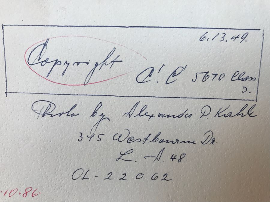 Vintage 1949 Colored Photograph By Hollywood Photographer Alexander Kahle Signed Front And Back 15.5' X 19.5' [Photo 15]