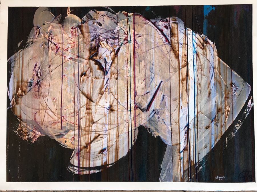 Original 1988 Abstract Painting Acrylic On Paper Signed By Scott Gregroy 30' X 22' [Photo 2]