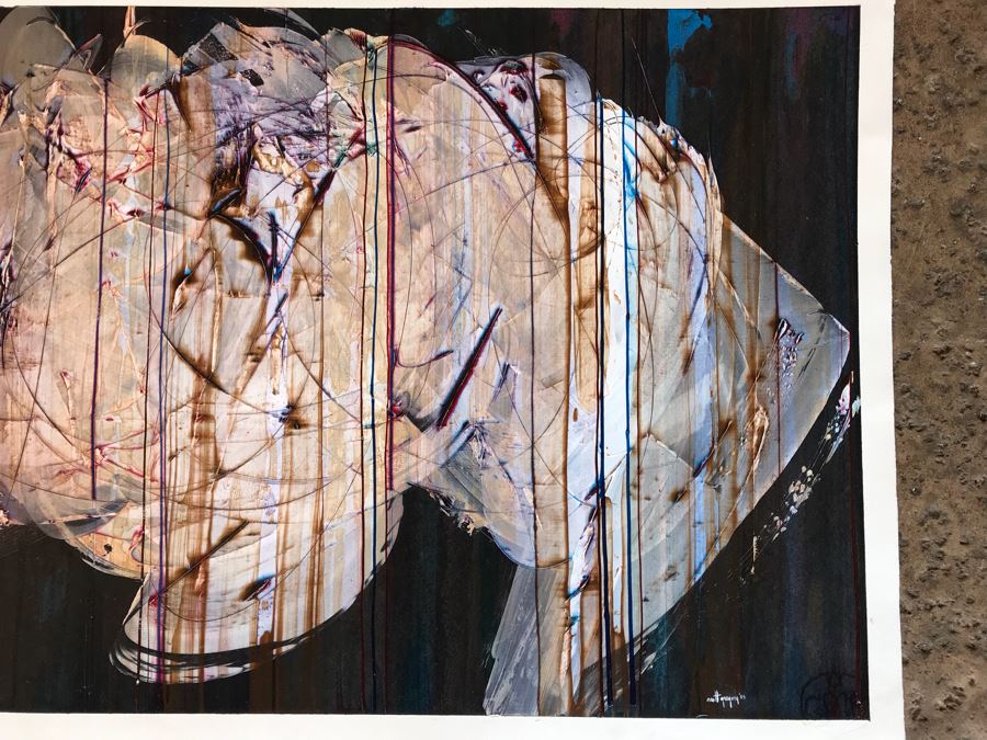 Original 1988 Abstract Painting Acrylic On Paper Signed By Scott Gregroy 30' X 22' [Photo 4]