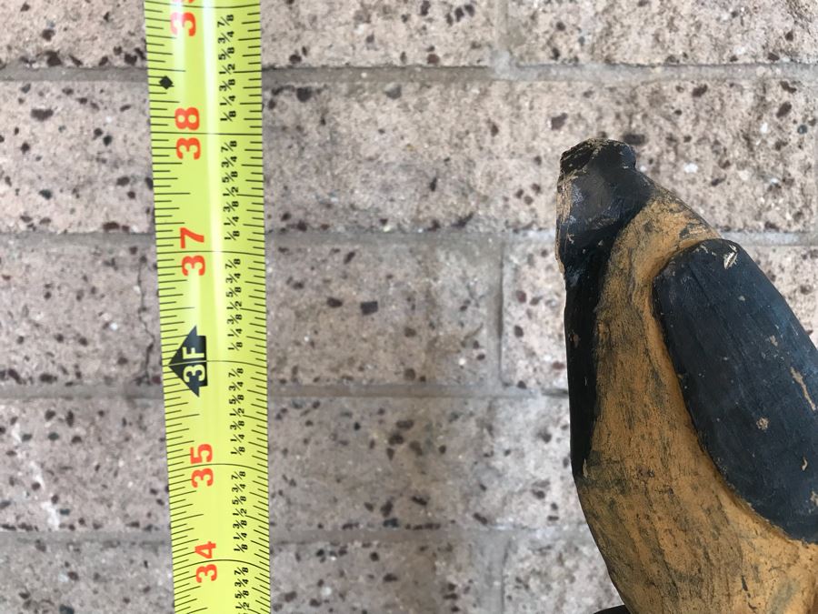 Vintage African Wooden Carved Statue Of Man With Bird On His Head (Note That Bird's Head Has A Chip) 38'H [Photo 17]