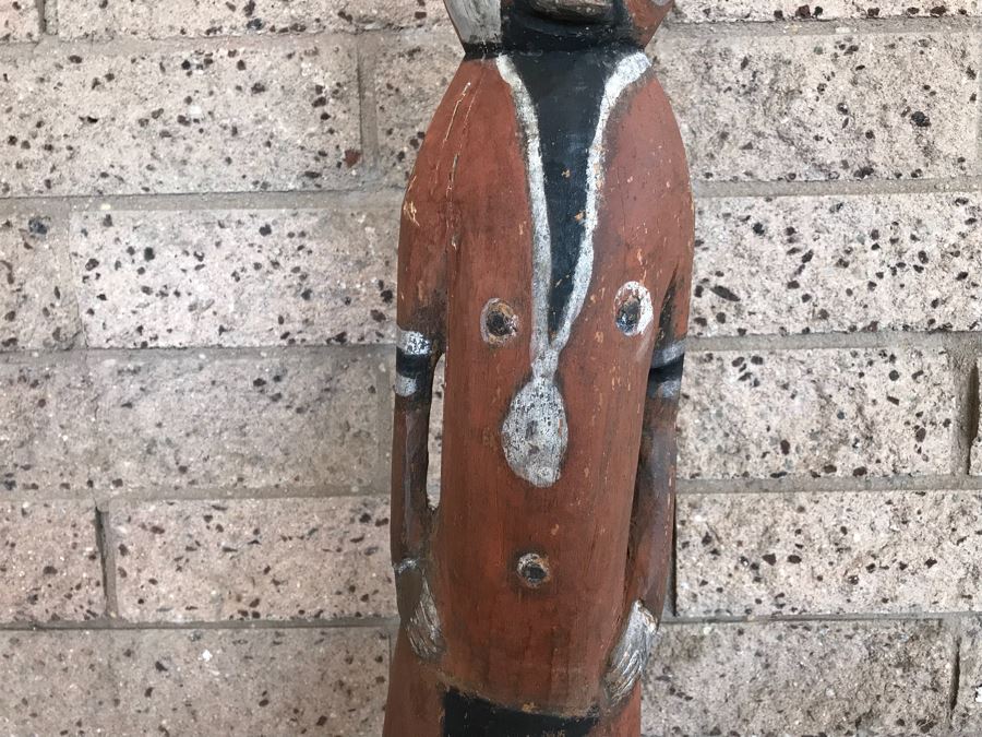 Vintage African Wooden Carved Statue Of Man With Bird On His Head (Note That Bird's Head Has A Chip) 38'H [Photo 9]