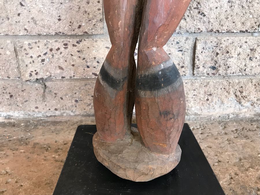 Vintage African Wooden Carved Statue Of Man With Bird On His Head (Note That Bird's Head Has A Chip) 38'H [Photo 11]