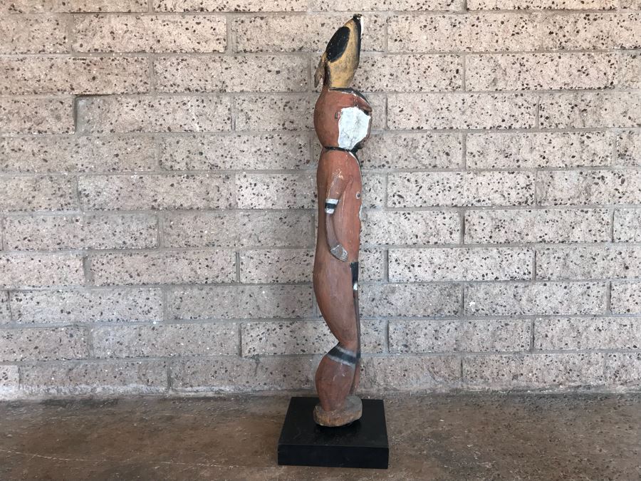 Vintage African Wooden Carved Statue Of Man With Bird On His Head (Note That Bird's Head Has A Chip) 38'H [Photo 12]