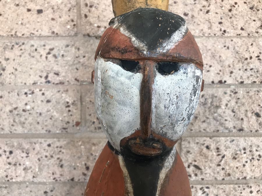 Vintage African Wooden Carved Statue Of Man With Bird On His Head (Note That Bird's Head Has A Chip) 38'H [Photo 8]
