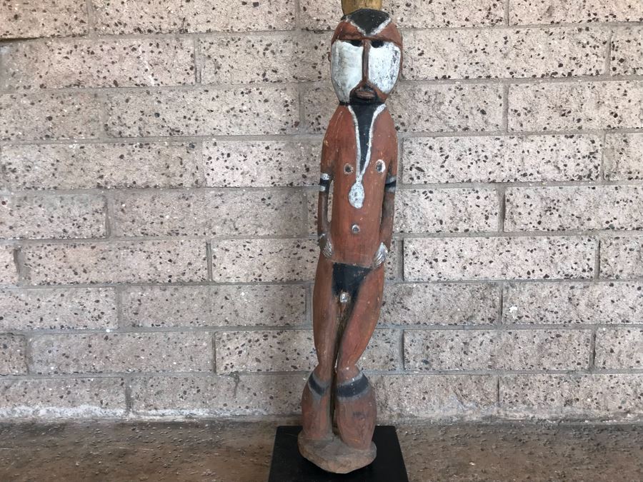 Vintage African Wooden Carved Statue Of Man With Bird On His Head (Note That Bird's Head Has A Chip) 38'H [Photo 6]