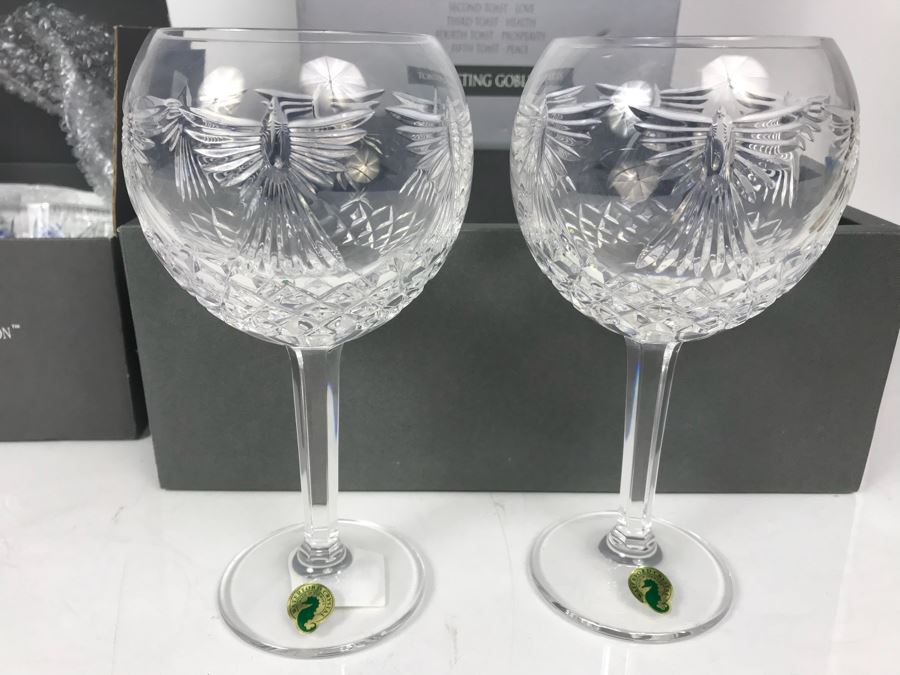 Waterford Crystal One Pair Of Millennium Peace Goblets And Univeral Wishes 7' Crystal Bowl In Boxes [Photo 3]