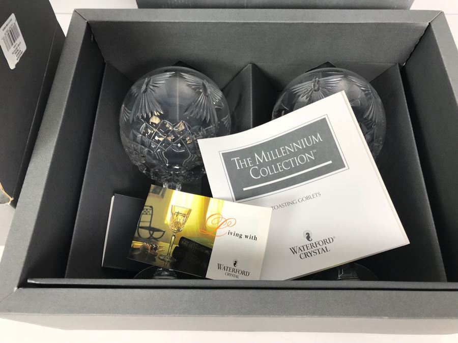 Waterford Crystal One Pair Of Millennium Peace Goblets And Univeral Wishes 7' Crystal Bowl In Boxes [Photo 12]