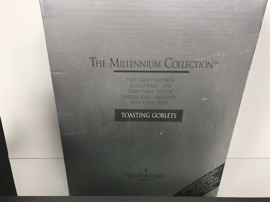 Waterford Crystal One Pair Of Millennium Peace Goblets And Univeral Wishes 7' Crystal Bowl In Boxes [Photo 2]