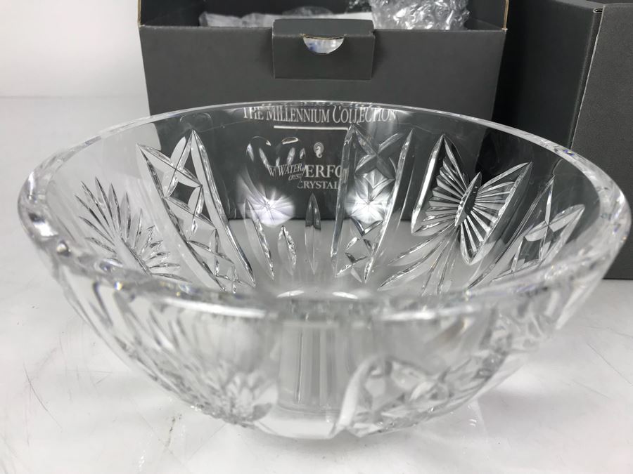 Waterford Crystal One Pair Of Millennium Peace Goblets And Univeral Wishes 7' Crystal Bowl In Boxes [Photo 7]