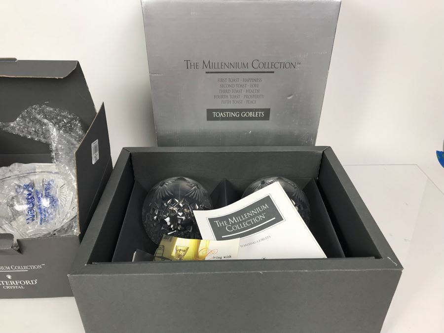 Waterford Crystal One Pair Of Millennium Peace Goblets And Univeral Wishes 7' Crystal Bowl In Boxes [Photo 11]