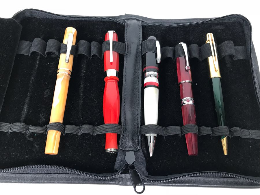 Collection Of Ballpoint Pens: Conklin, Monteverde, Waterman And More With Pen Carrying Storage Case