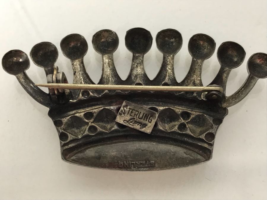 Pair Of Sterling Silver Pendants And Sterling Silver Crown Brooch Pin 33.5g [Photo 10]