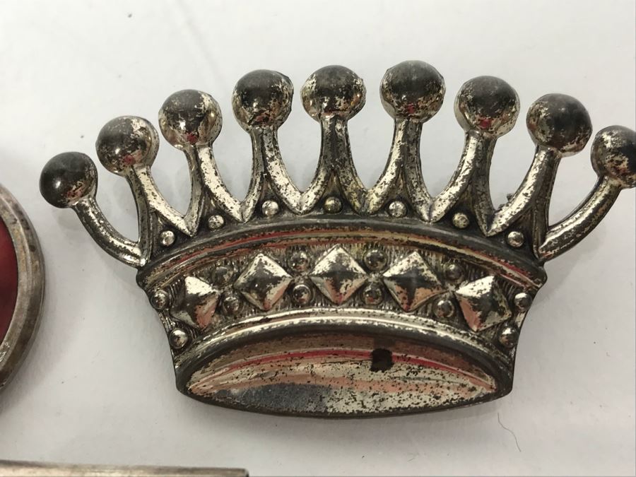 Pair Of Sterling Silver Pendants And Sterling Silver Crown Brooch Pin 33.5g [Photo 6]