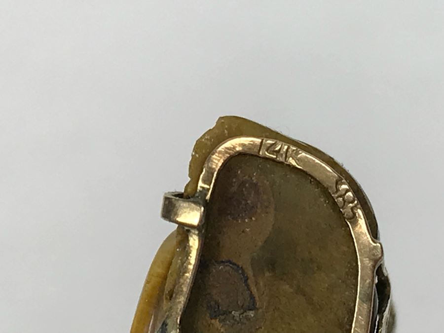 14k Gold Carved Tigers Eye Asian Pendant 8.1g [Photo 9]