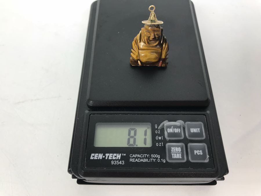 14k Gold Carved Tigers Eye Asian Pendant 8.1g [Photo 10]
