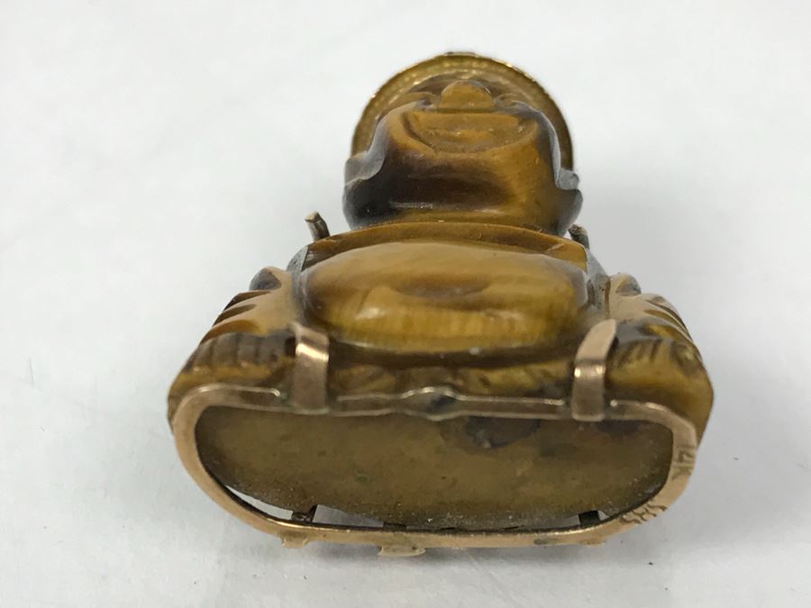 14k Gold Carved Tigers Eye Asian Pendant 8.1g [Photo 7]