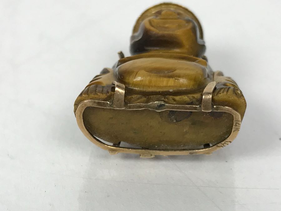 14k Gold Carved Tigers Eye Asian Pendant 8.1g [Photo 8]