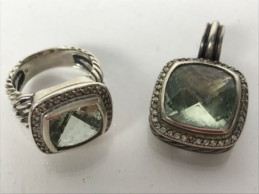 David Yurman Sterling Silver Ring Size 6 And Matching Sterling Silver Pendant 20.2g [Photo 4]