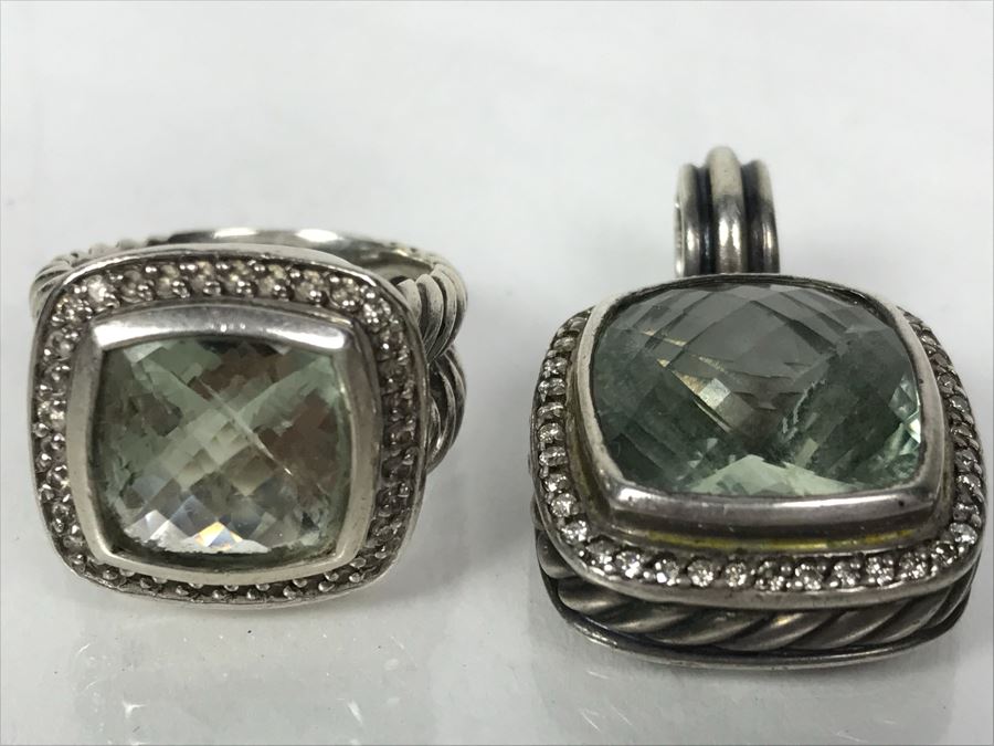 David Yurman Sterling Silver Ring Size 6 And Matching Sterling Silver Pendant 20.2g [Photo 18]