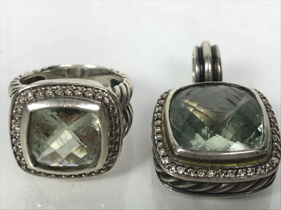 David Yurman Sterling Silver Ring Size 6 And Matching Sterling Silver Pendant 20.2g [Photo 19]