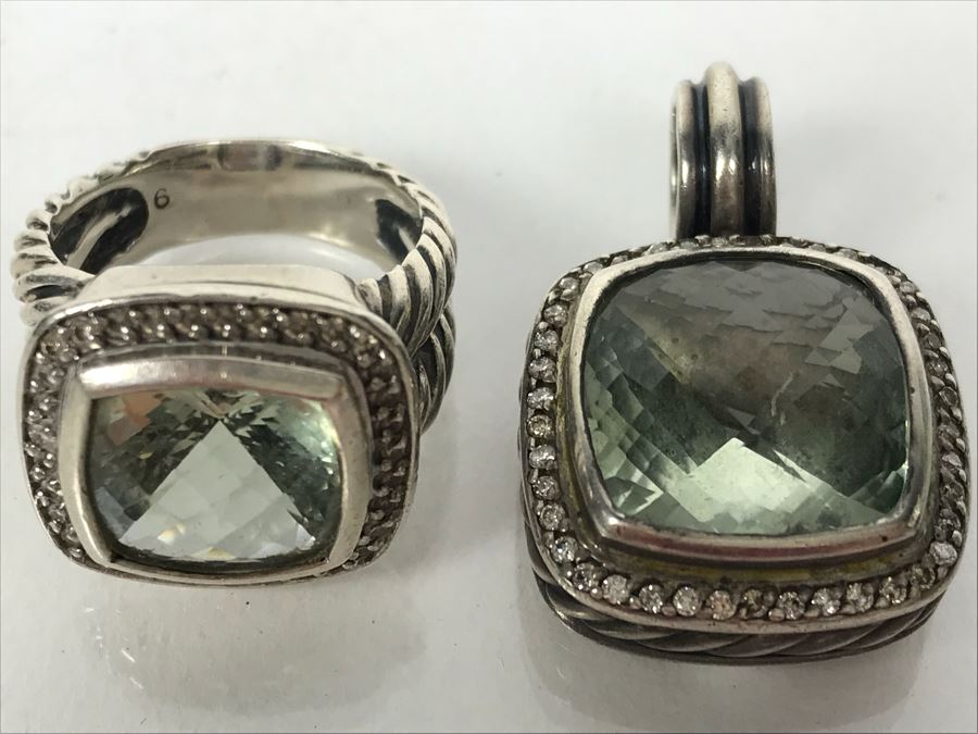 David Yurman Sterling Silver Ring Size 6 And Matching Sterling Silver Pendant 20.2g [Photo 21]