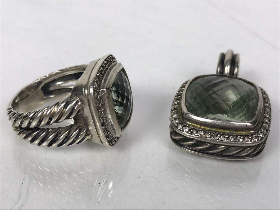 David Yurman Sterling Silver Ring Size 6 And Matching Sterling Silver Pendant 20.2g [Photo 5]