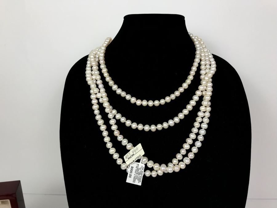 100' 7-8MM Endless Strand Pearl Necklace New With Macy's Tags And Box Retailed $500 [Photo 1]