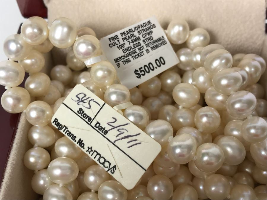 100' 7-8MM Endless Strand Pearl Necklace New With Macy's Tags And Box Retailed $500 [Photo 4]