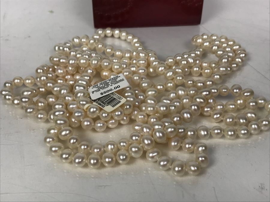 100' 7-8MM Endless Strand Pearl Necklace New With Macy's Tags And Box Retailed $500 [Photo 12]