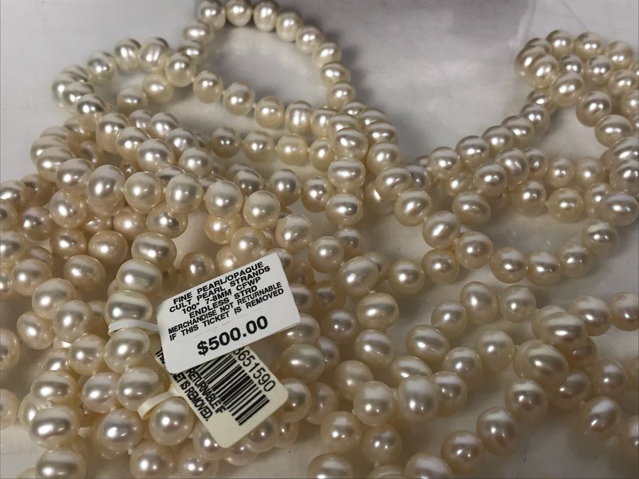 100' 7-8MM Endless Strand Pearl Necklace New With Macy's Tags And Box Retailed $500 [Photo 11]