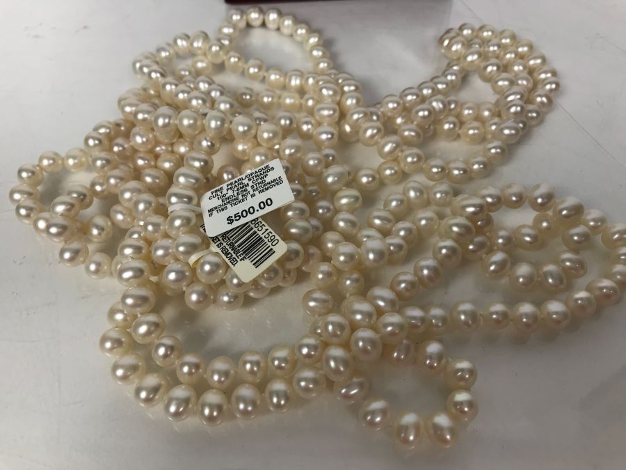 100' 7-8MM Endless Strand Pearl Necklace New With Macy's Tags And Box Retailed $500 [Photo 7]