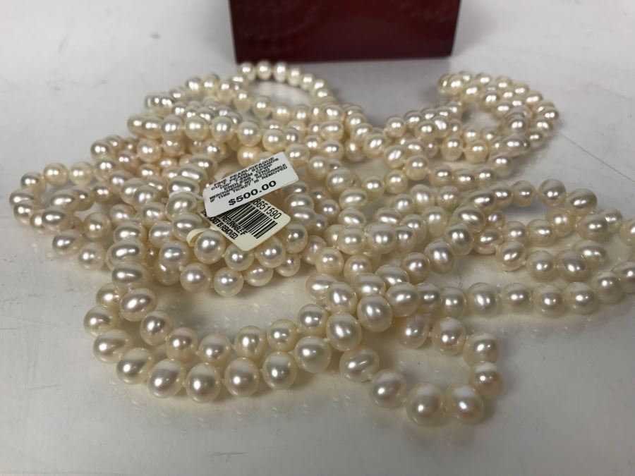 100' 7-8MM Endless Strand Pearl Necklace New With Macy's Tags And Box Retailed $500 [Photo 8]