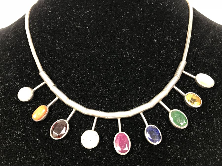 Sterling Silver Multi-Stone Necklace 38.3g [Photo 7]