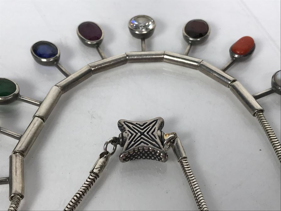 Sterling Silver Multi-Stone Necklace 38.3g [Photo 14]