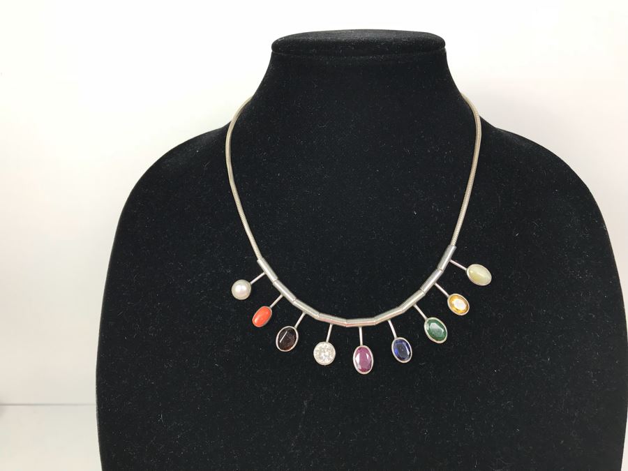 Sterling Silver Multi-Stone Necklace 38.3g [Photo 4]