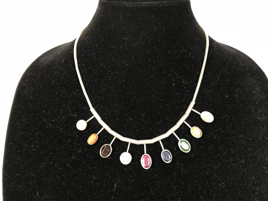 Sterling Silver Multi-Stone Necklace 38.3g [Photo 6]